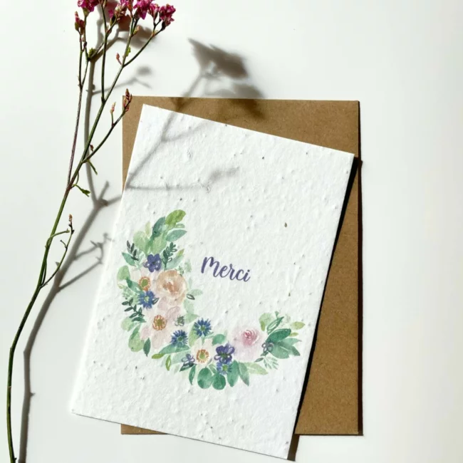 Carte à planter de remerciement Couronne florale demi lune