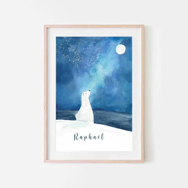 Affiche Rêver Grand - Ours polaire - Prénom à personnaliser