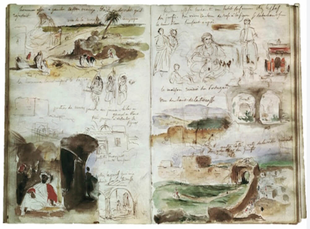Carnet de voyage d'Eugène Delacroix peint à l'aquarelle. Peindre sur un carnet permet de booster sa créativité.