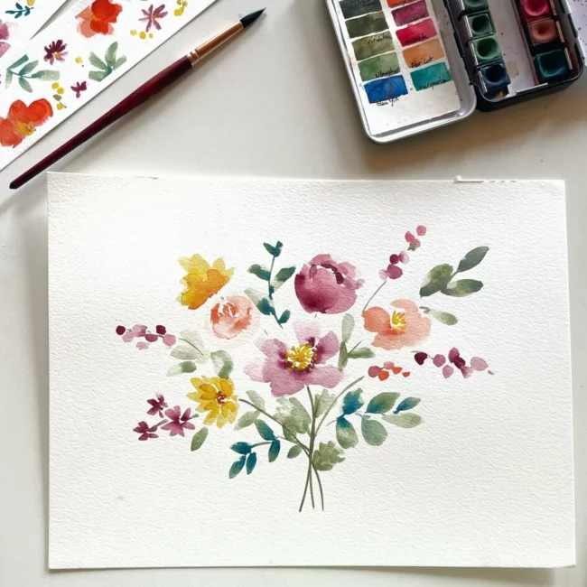 cours aquarelle bonjour couleurs fleurs composition