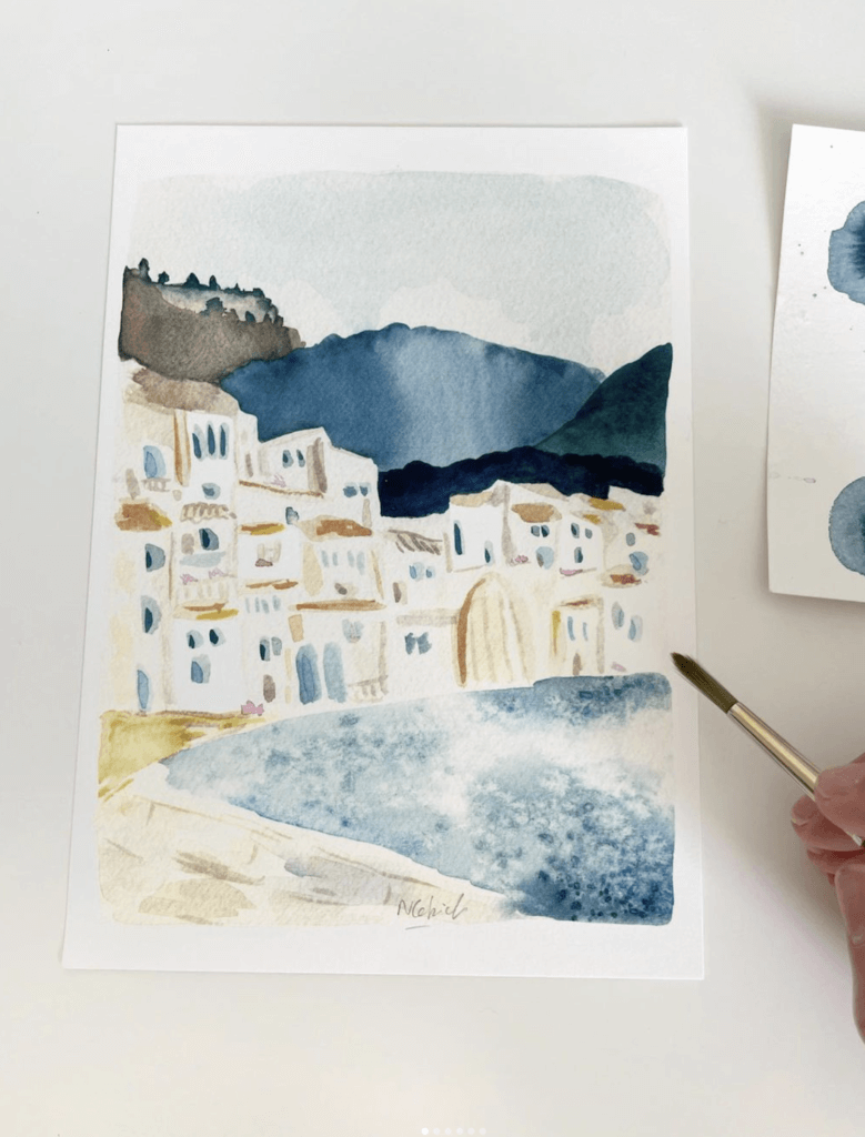 Illustration à l'aquarelle de Cefalu en Sicile