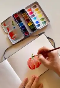 Tuto citrouille aquarelle - etape 3 tige