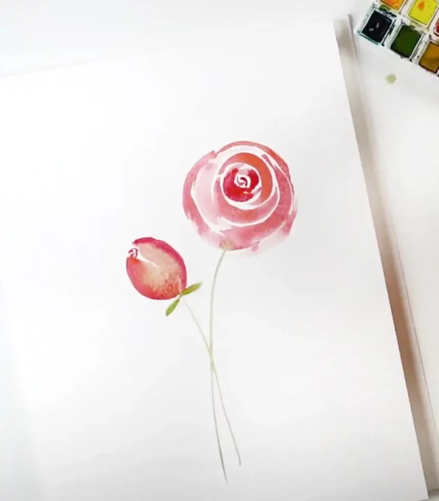 Rose a l'aquarelle facile bourgeon