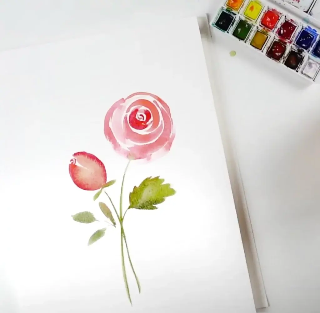 feuilles Rose a l'aquarelle facile