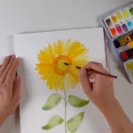 tutoriel tournesol à l'aquarelle : touche final coeur de la fleur