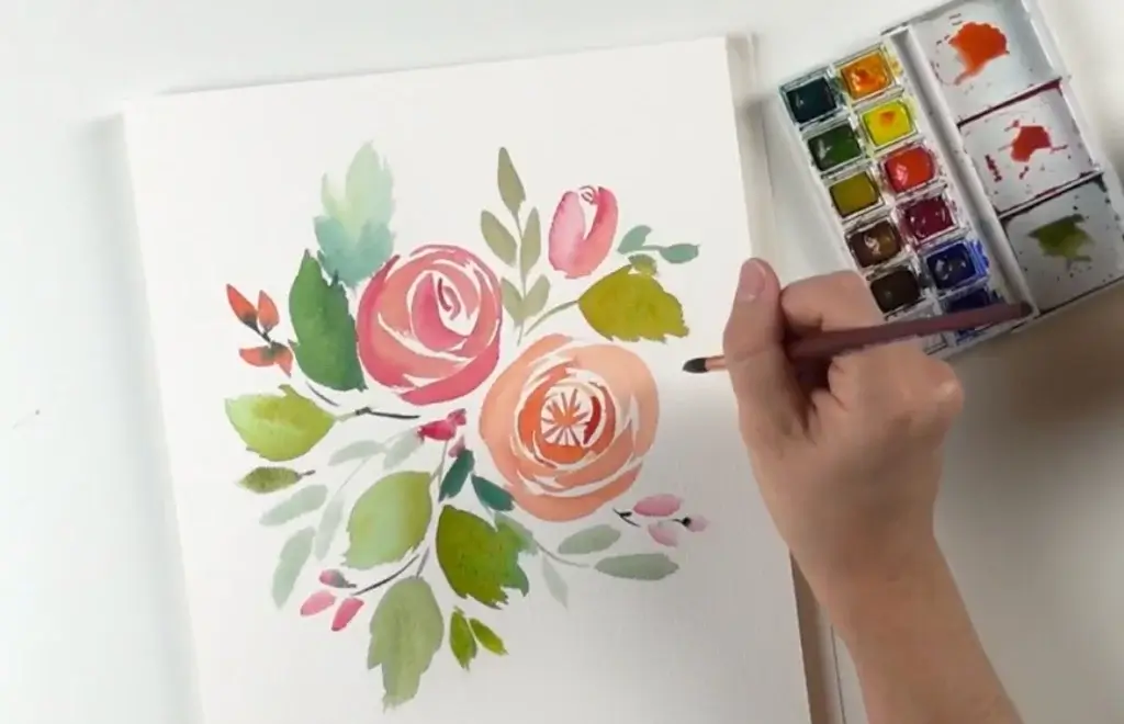 Tutoriel aquarelle rose feuille remplissage Bonjour Couleurs