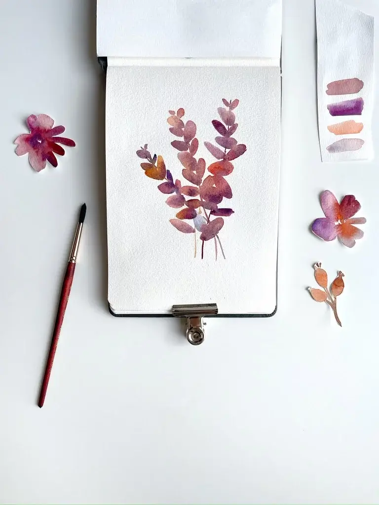 eucalyptus aquarelle couleurs d'automne