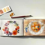 carnet aquarelle inktober thé fleuri couronne de fleurs bonjour couleurs