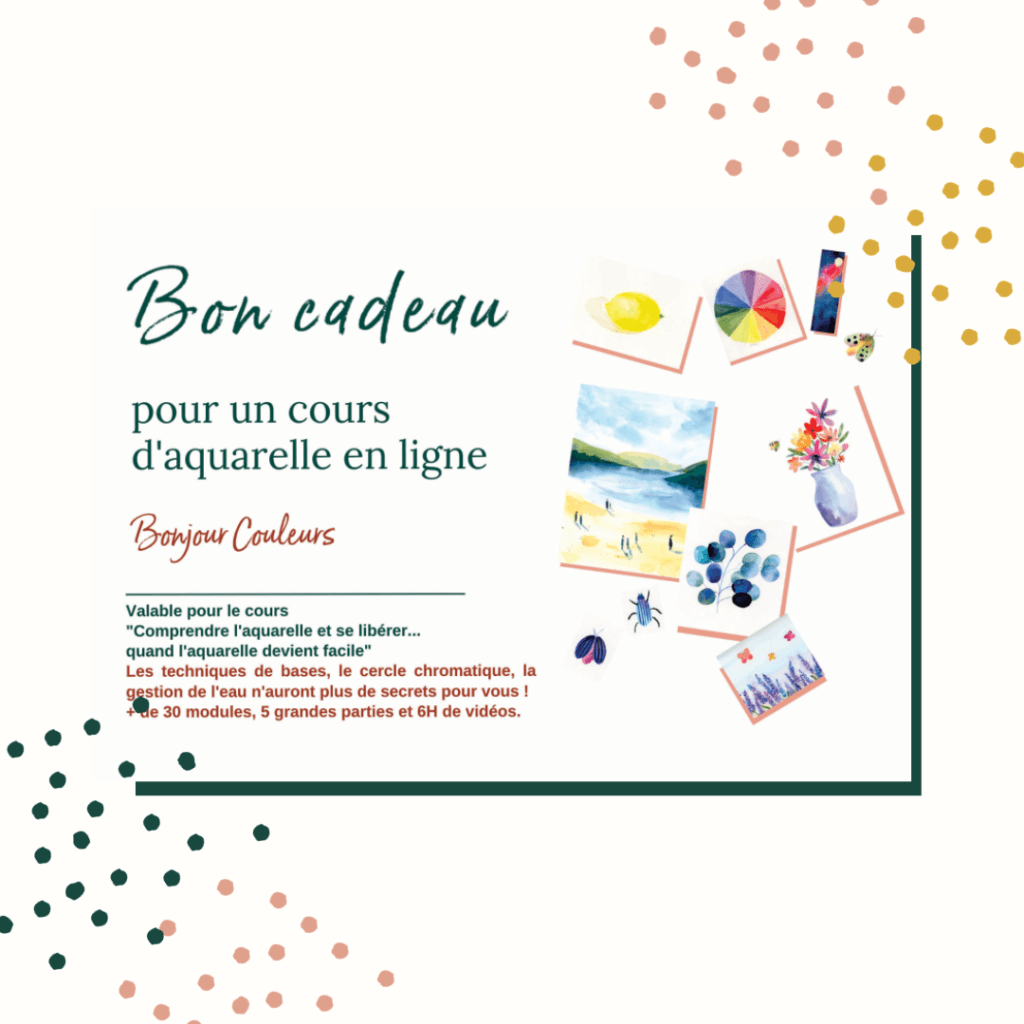 COURS d'aquarelle en ligne CARTE CADEAU bonjour couleurs débutant