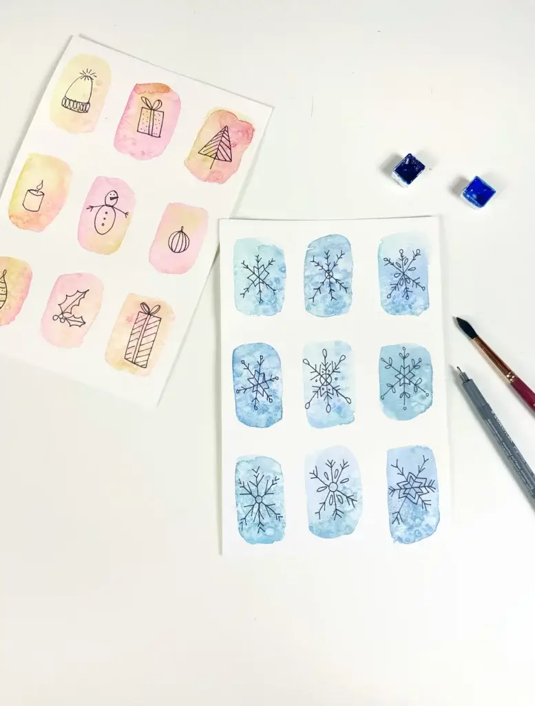 Carte aquarelle et doodle facile débutant carte de noël