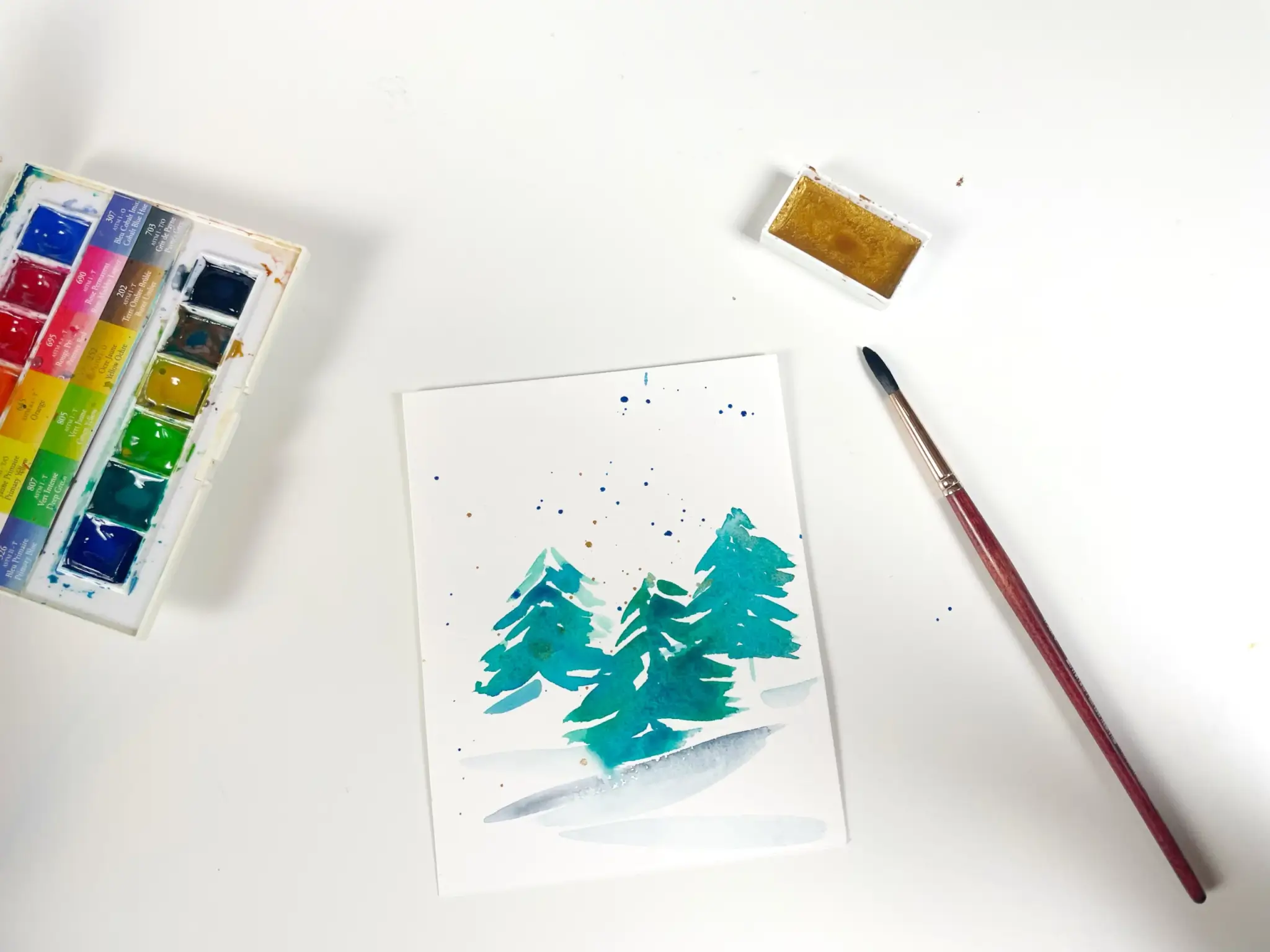 bonjour couleurs - aquarelle sapin tutoriel facile débutant 5 minutes