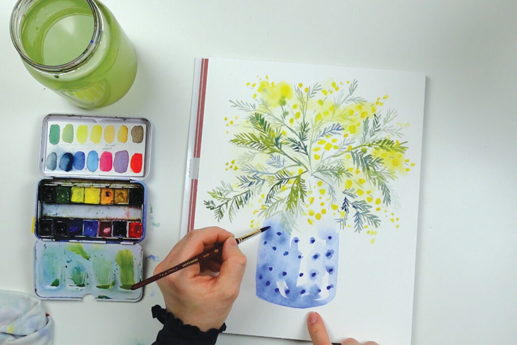 Détails du mimosa fleurs faciles Tutoriel aquarelle bonjour couleurs