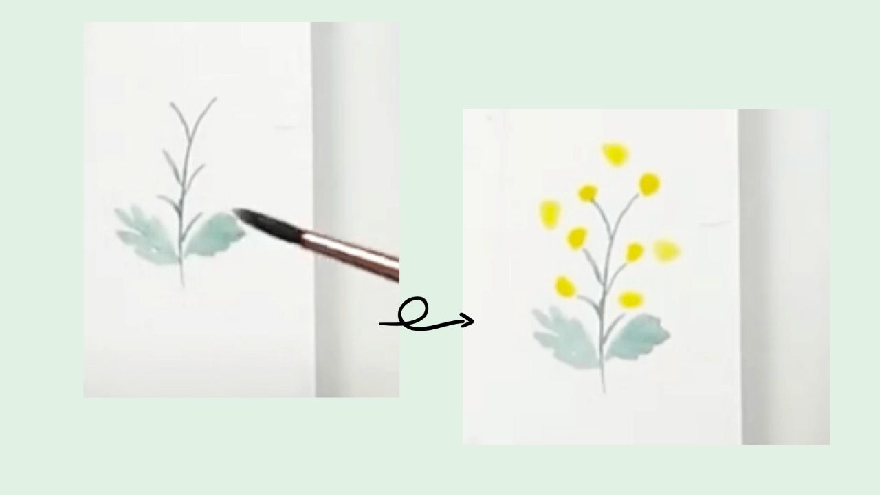peindre la tige de la digitale étape 1 pas à pas bonjour couleurs PUIS peindre les coeurs des fleurs